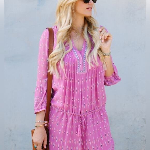 Joie Purple Paisley Dress Small Boho Drawstring Waist Festival Beach - Picture 1 of 6